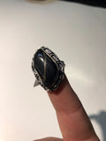 Black Tigers Eye Silver Ring, Size 9