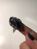 Black Tigers Eye Silver Ring, Size 9