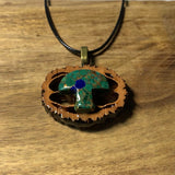 Malachite & Azurite in Bronze Mushroom Walnut Pendant Necklace