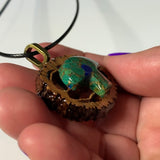 Malachite & Azurite in Bronze Mushroom Walnut Pendant Necklace